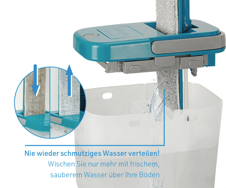 Livington  Everclean Mop mit Frischwasserpumpe Bodenwischer Set mit 2 Mikrofaserpads und Eimer
