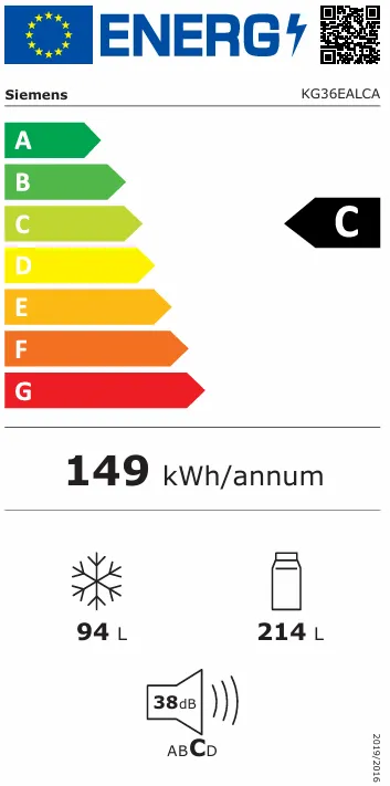 Kühlschrank, Küchengerät, 149 kWh, Energielabel C, transparente Türen