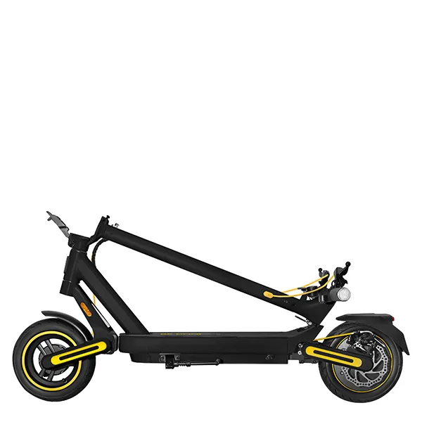 faltbares Roller, elektroroller, schwarz Rahmen, gelbe Akzente, hinterrad Scheibenbremse