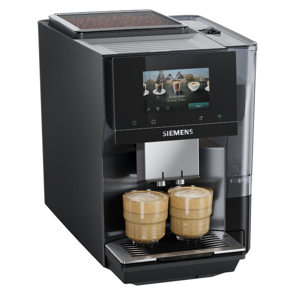 kaffemaschine, espresso, zwei tassen, touchscreen, schwarz