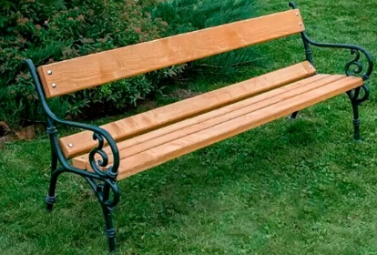 Bank, Holz, Latten, Außenbereich, Metallrahmen