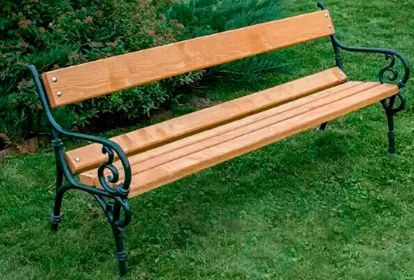 Bank, Holz, Latten, Außenbereich, Metallrahmen
