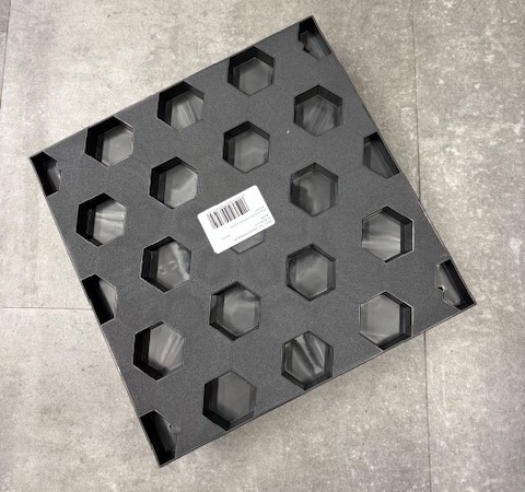 Raster-Palette, Schaumstoffeinlage, Sechskant-Lochung, Verpackungsschale, schwarze Kunststoff