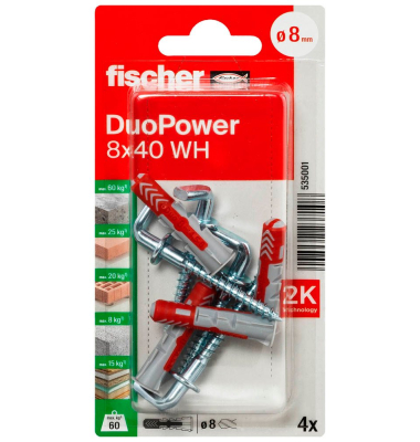 Fischer 535001 Duopower Duo Dübel/Haken 8x40