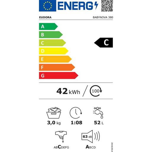 energielabel, 42 kWh, 3,0 kg, 1:08, 52 L