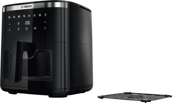 Heißluftfritteuse, digitales Display, Schwarz, kompakt, Einsatzblech enthalten