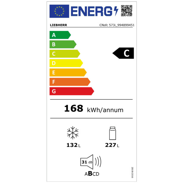 Kühlschrank, Energieetikett, 168 kWh, 132 L, 227 L