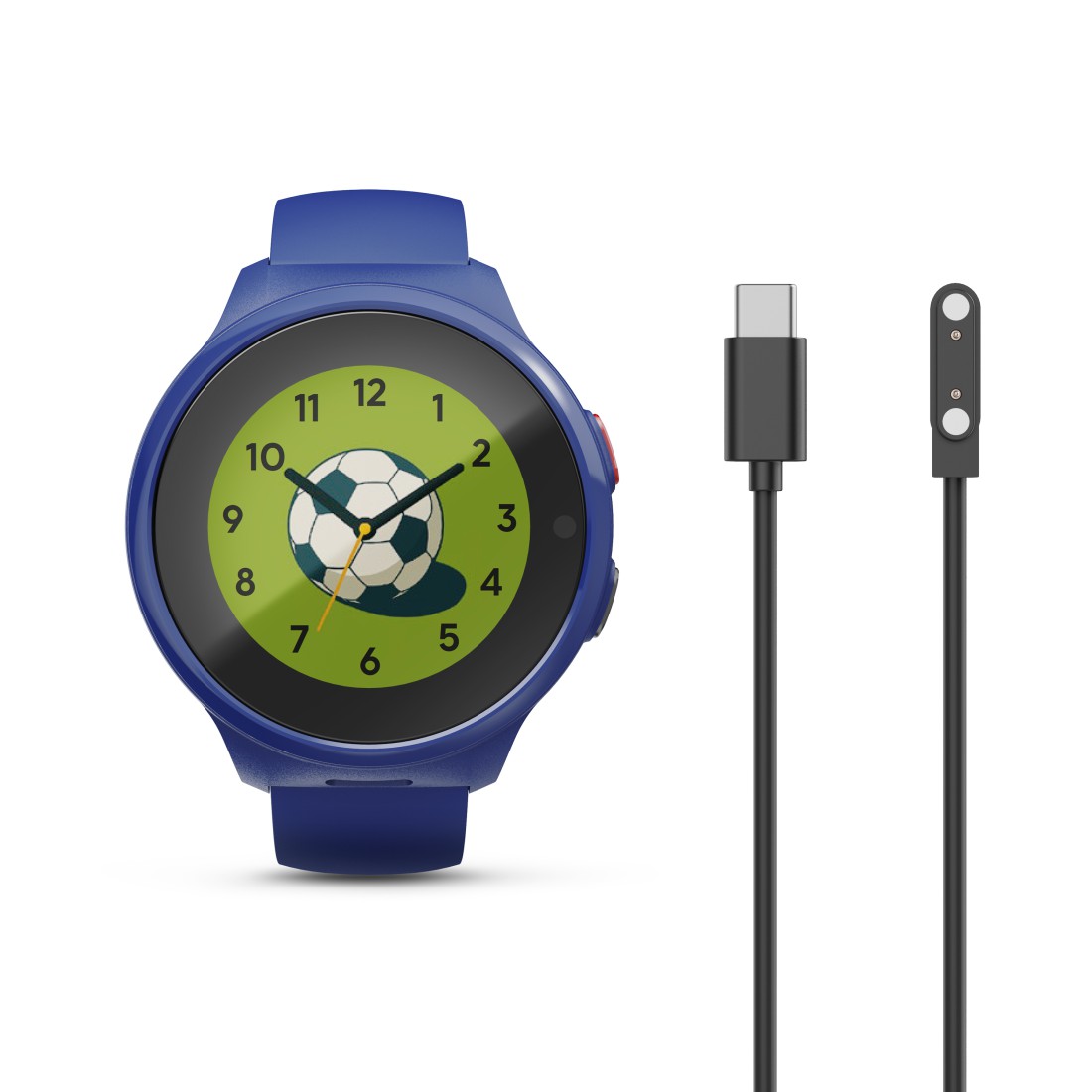 Smartwatch, Blau, Fußball, Uhr, Ladekabel