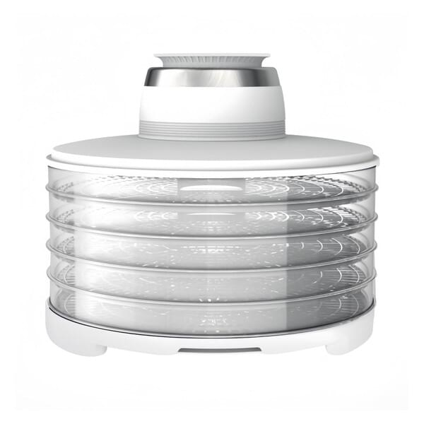 Lebensmittel-Dehydrator, Dehydrator, gestapelte Einsätze, transparente Einsätze, weißes Gerät