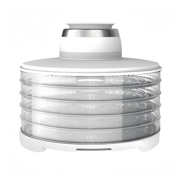 Lebensmittel-Dehydrator, Dehydrator, gestapelte Einsätze, transparente Einsätze, weißes Gerät