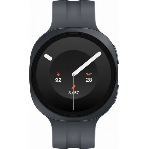 Smartwatch, rundes Gehäuse, Silicone-Band, digitales Display, schwarz-grau