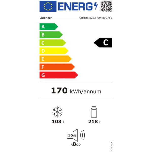 Kühlschrank, 170 kWh/Jahr, 103 L, 218 L, Lärm 35 dB, Energieeffizienzklasse A