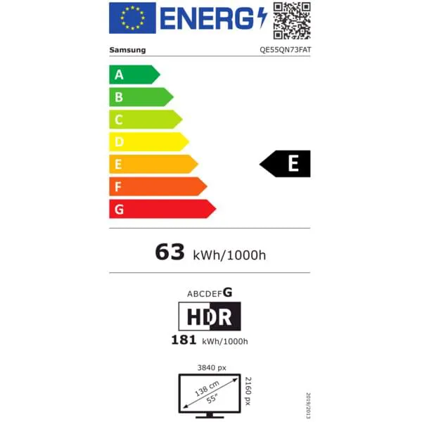 Energieeffizienzklasse E, 63 kWh/1000h, HDR, LED-Anzeige, Bildschirmgröße 21,6 cm