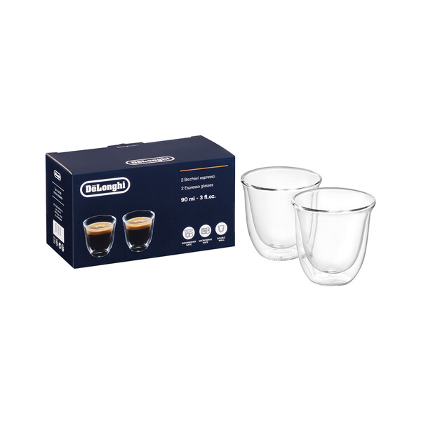 Espresso-Gläser, Glasbecher, Doppelwandig, Kaffee-Set, DeLonghi-Box